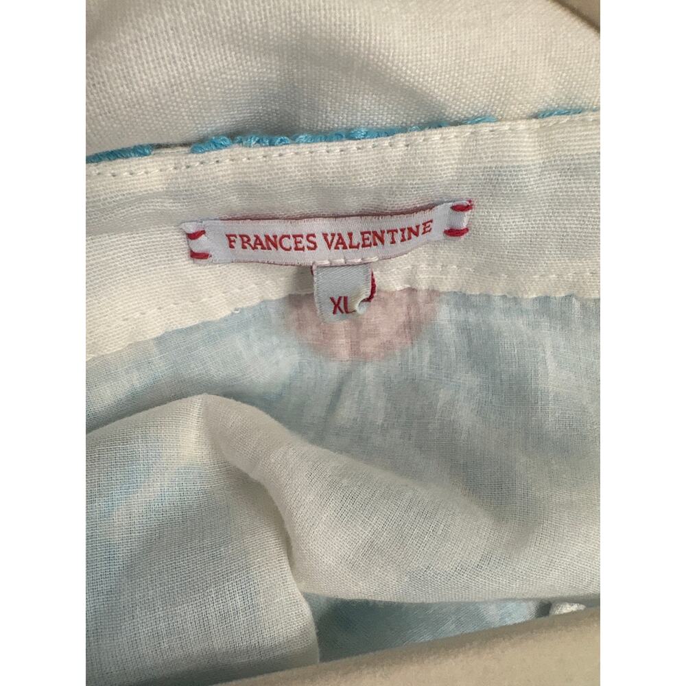 Frances Valentine White Teal and Red Linen Half Sleeve Maxi Dress Sz XL - Picture 5 of 5